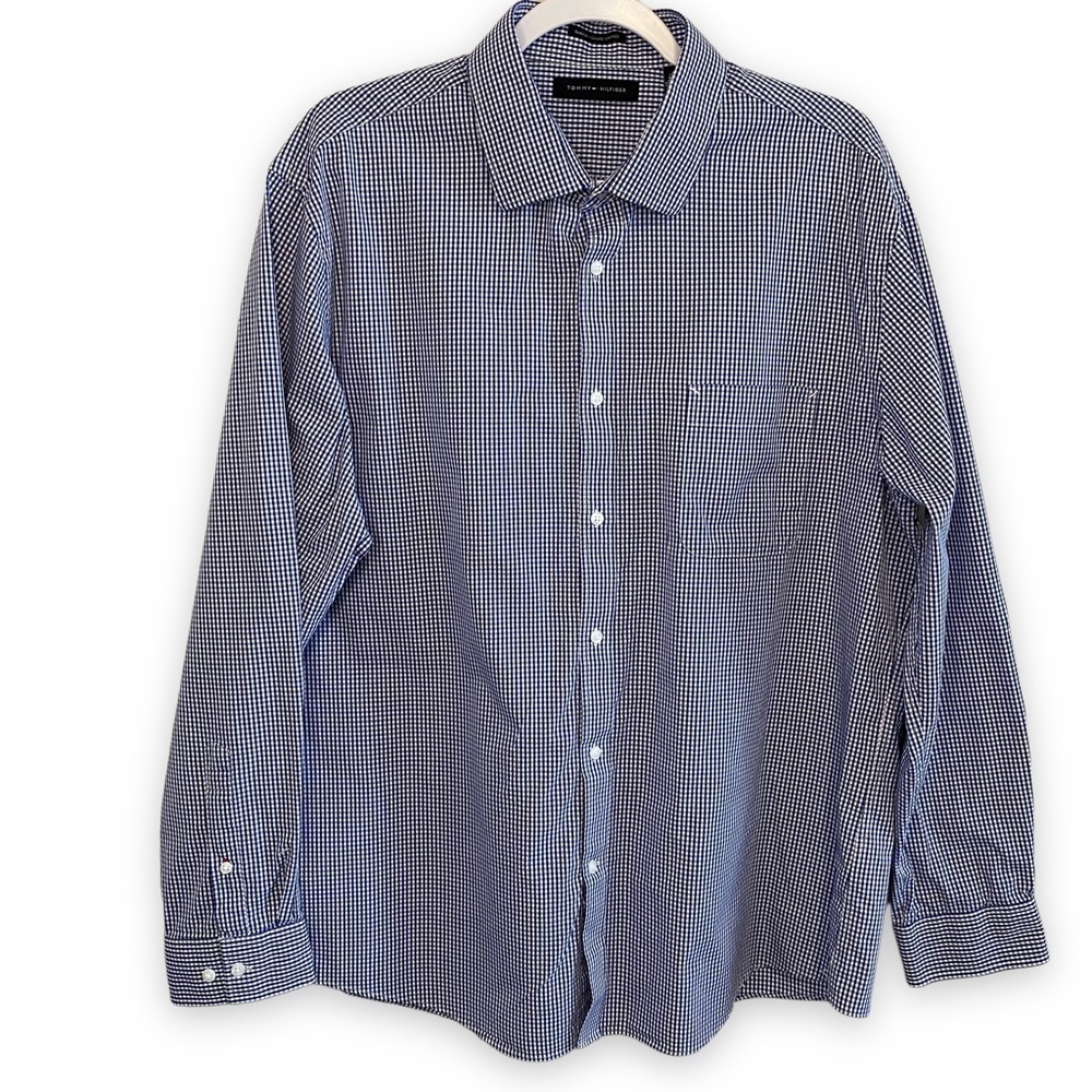 Tommy Hilfiger - Blue Gingham Check Slim Fit Shirt - Size 17 1/2 - 34/35